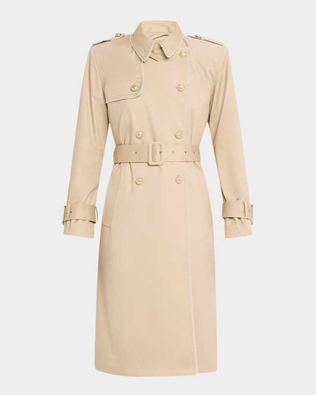 Vanna Pearl-Trim Trench Coat